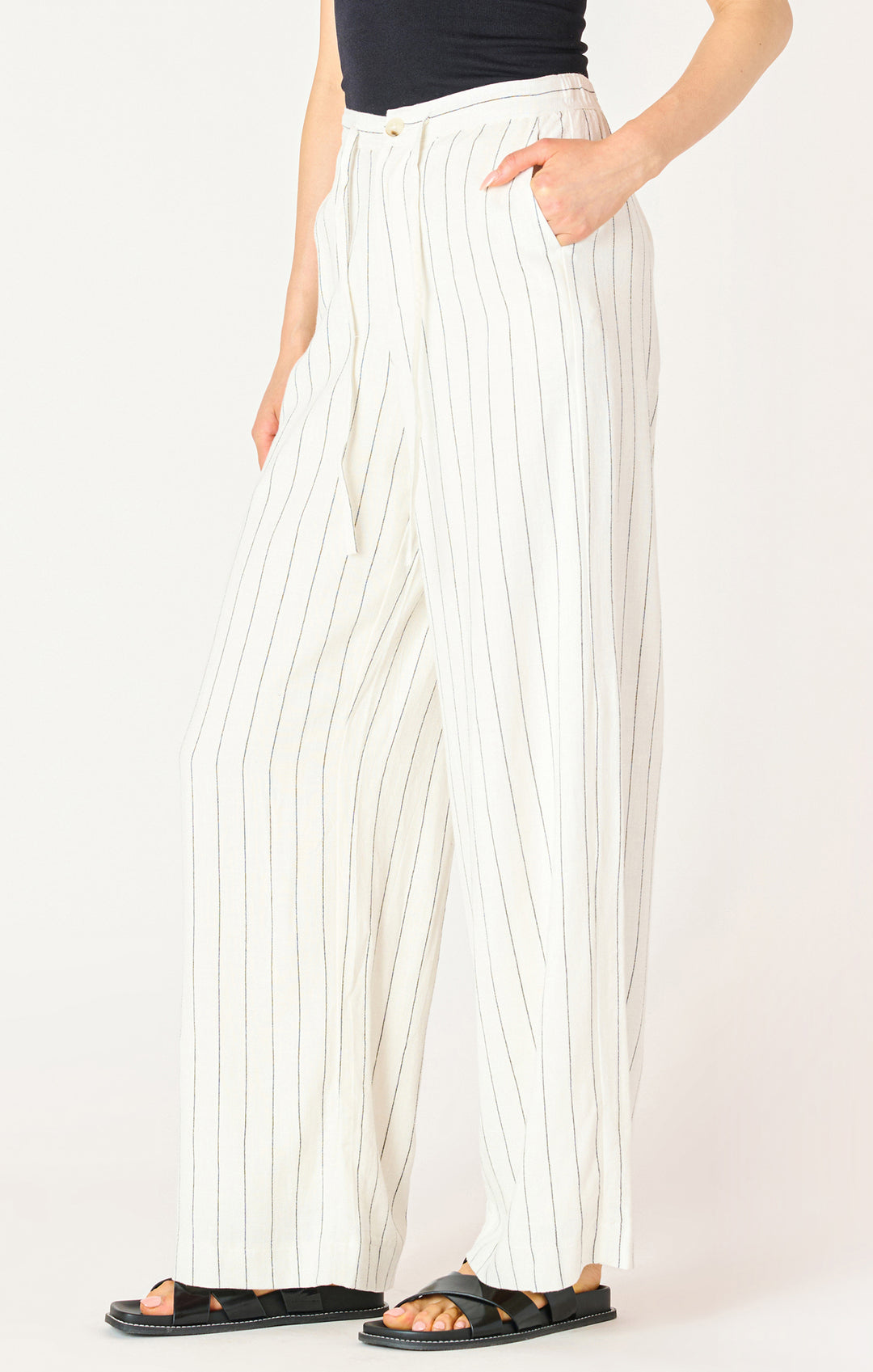 Linen Striped Wide Leg Pants