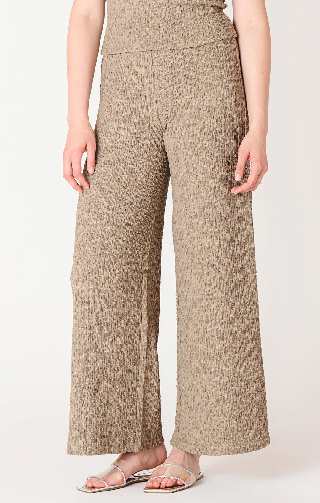 Textured Flowy Wide Leg Pants - Taupe
