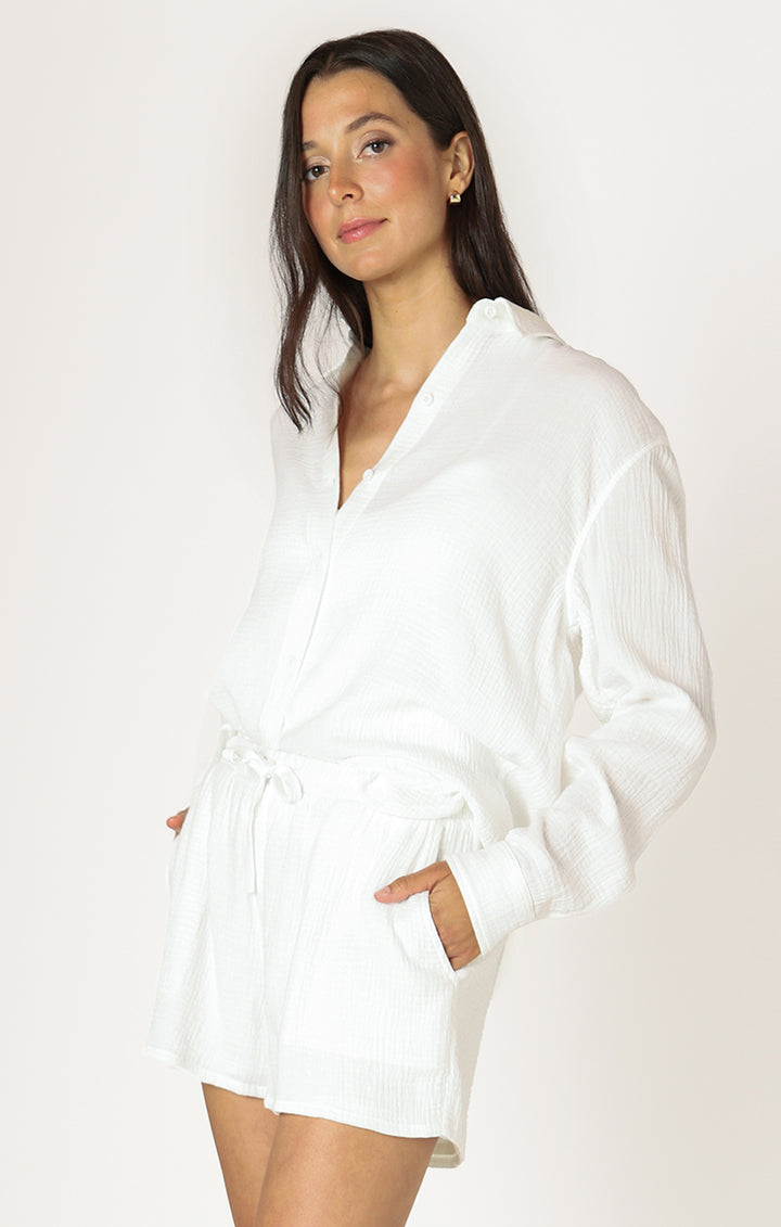 Textured Button Up - White