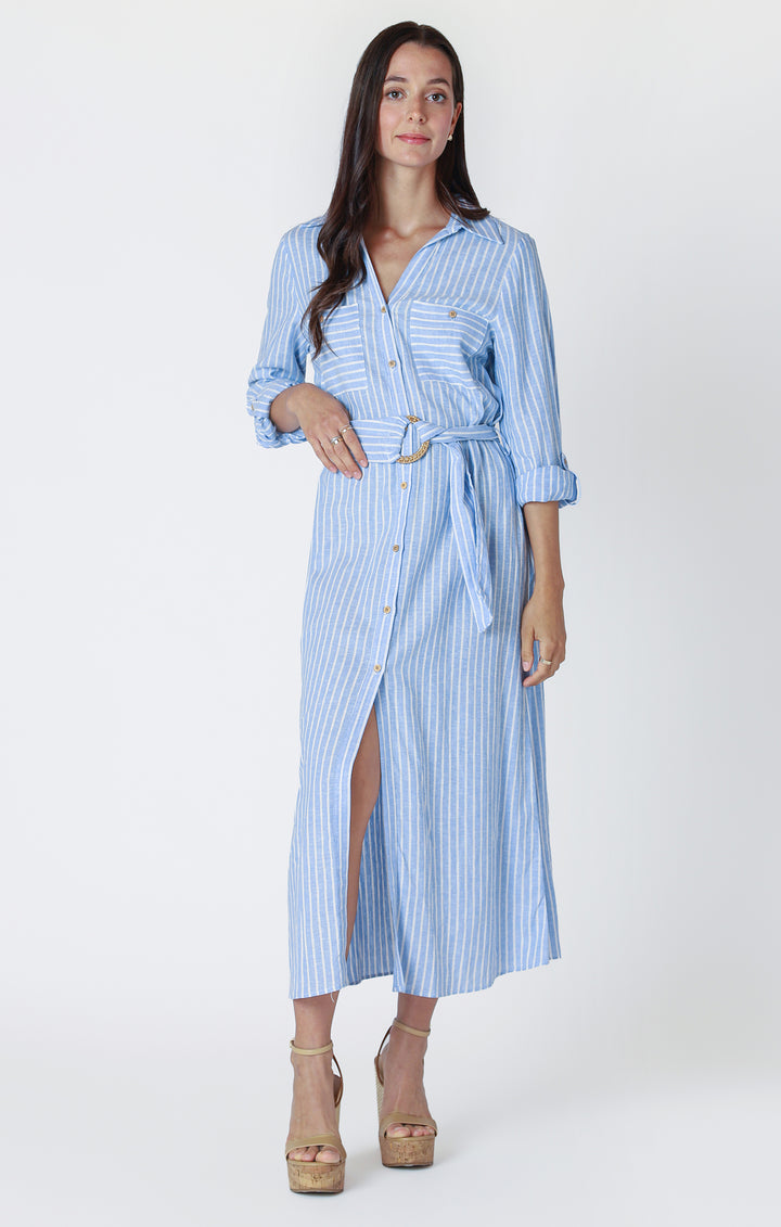 Linen Striped Shirt Dress