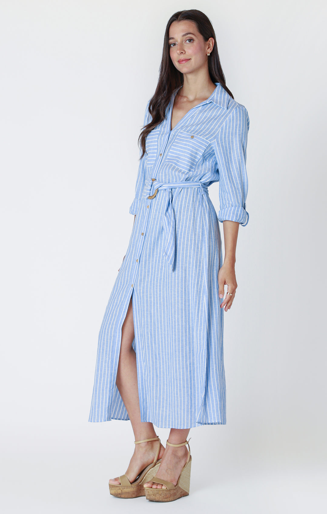 Linen Striped Shirt Dress