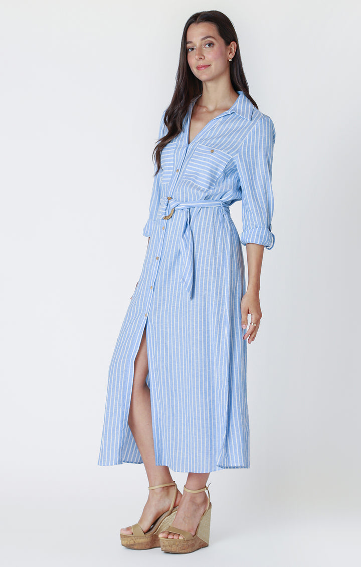 Linen Striped Shirt Dress