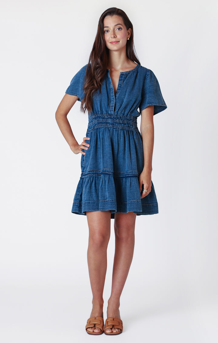 Smocked Waist Denim Effect Dress