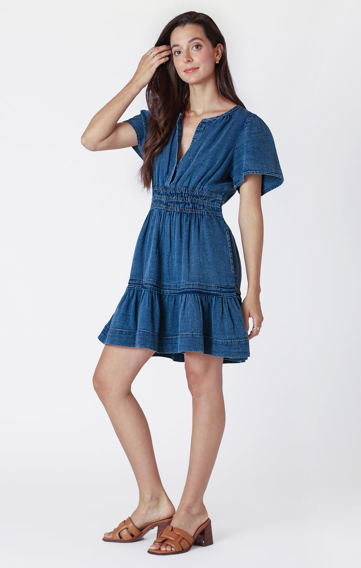 Smocked Waist Denim Effect Dress