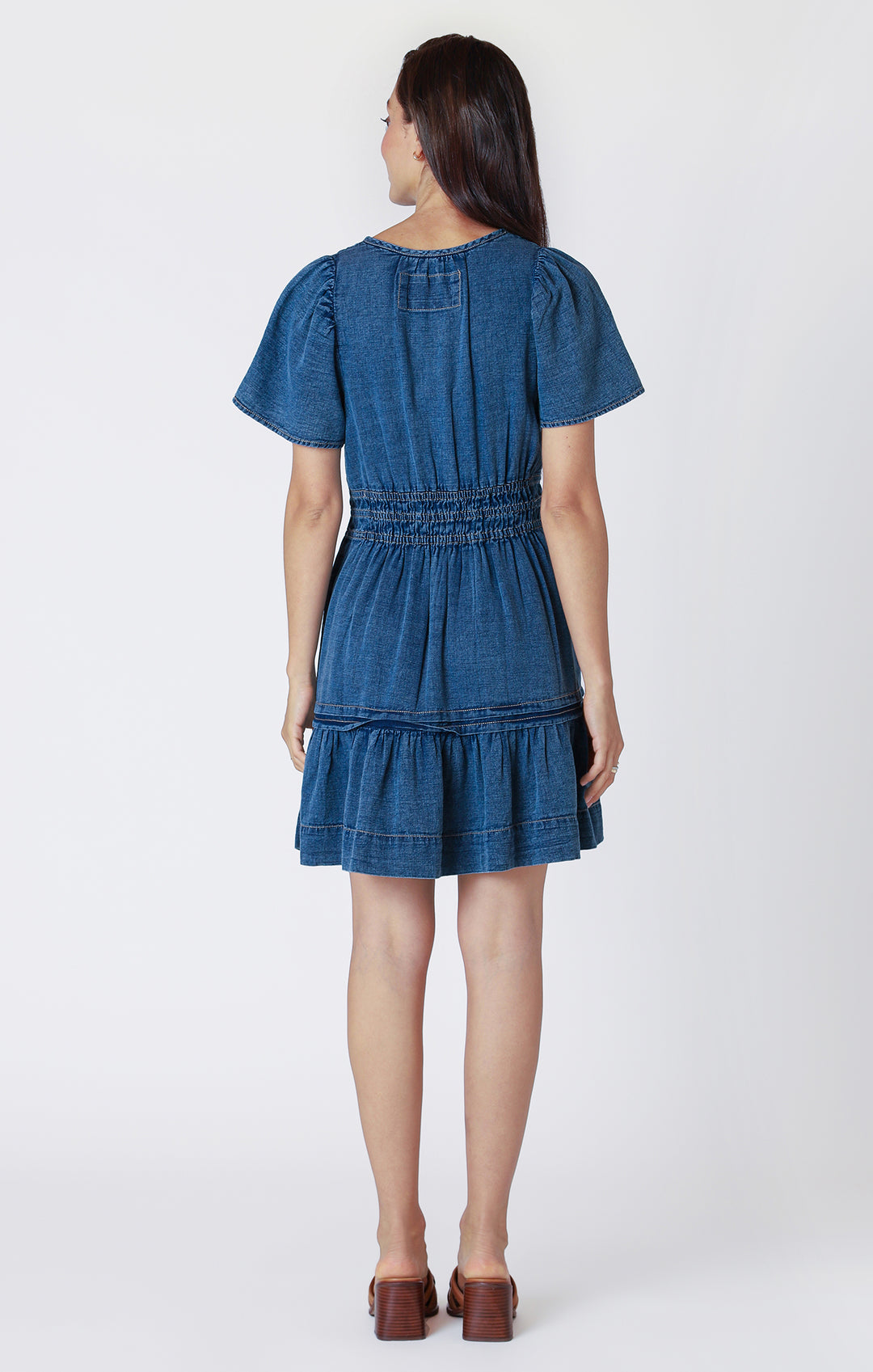 Smocked Waist Denim Effect Dress