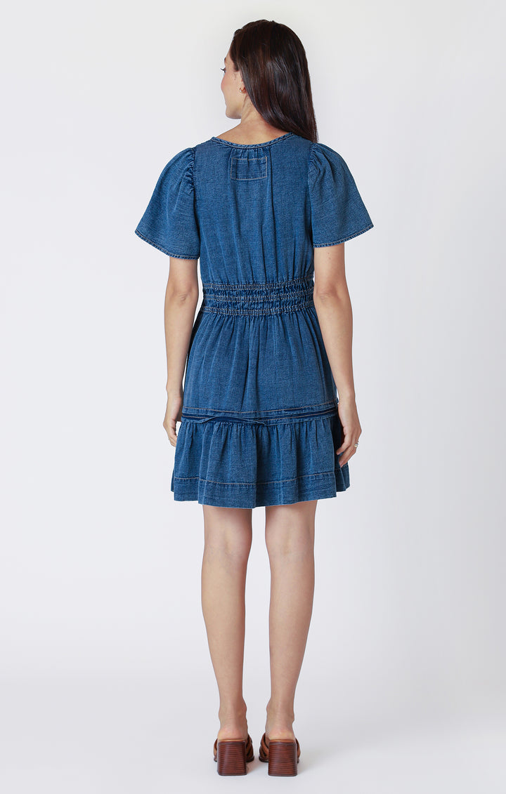 Smocked Waist Denim Effect Dress