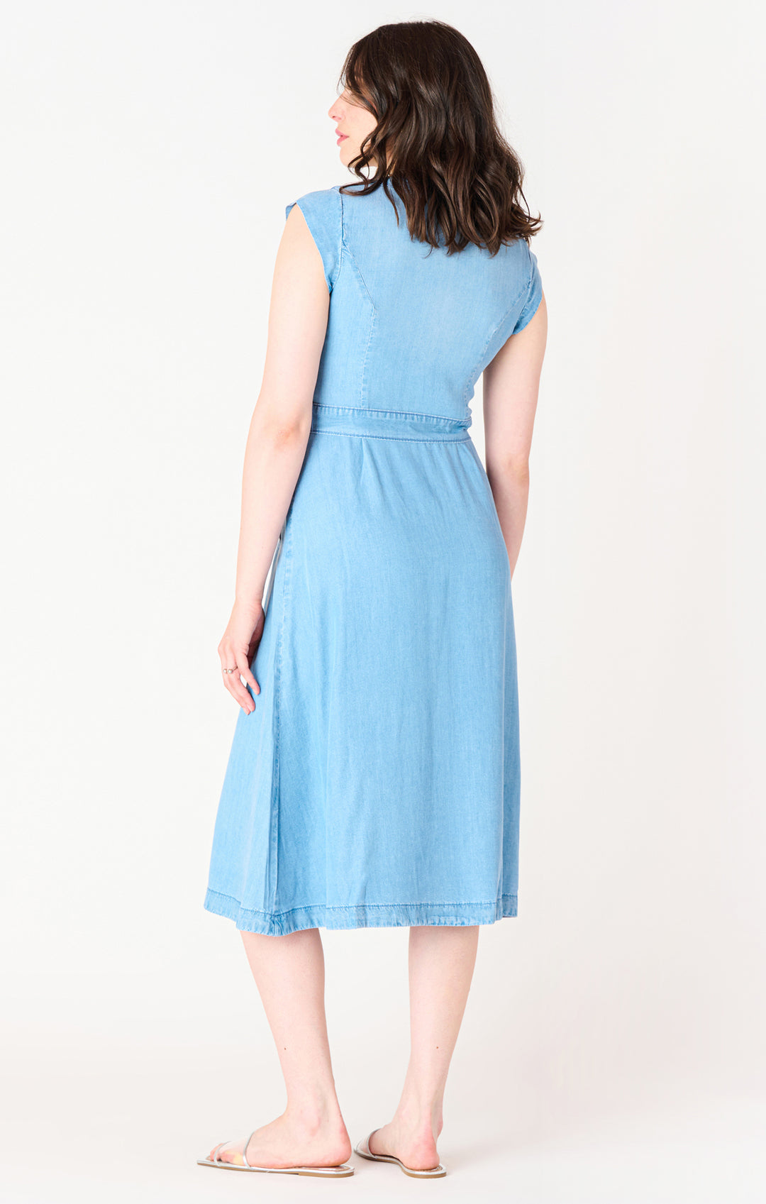 Belted Denim Effect Midi Dress