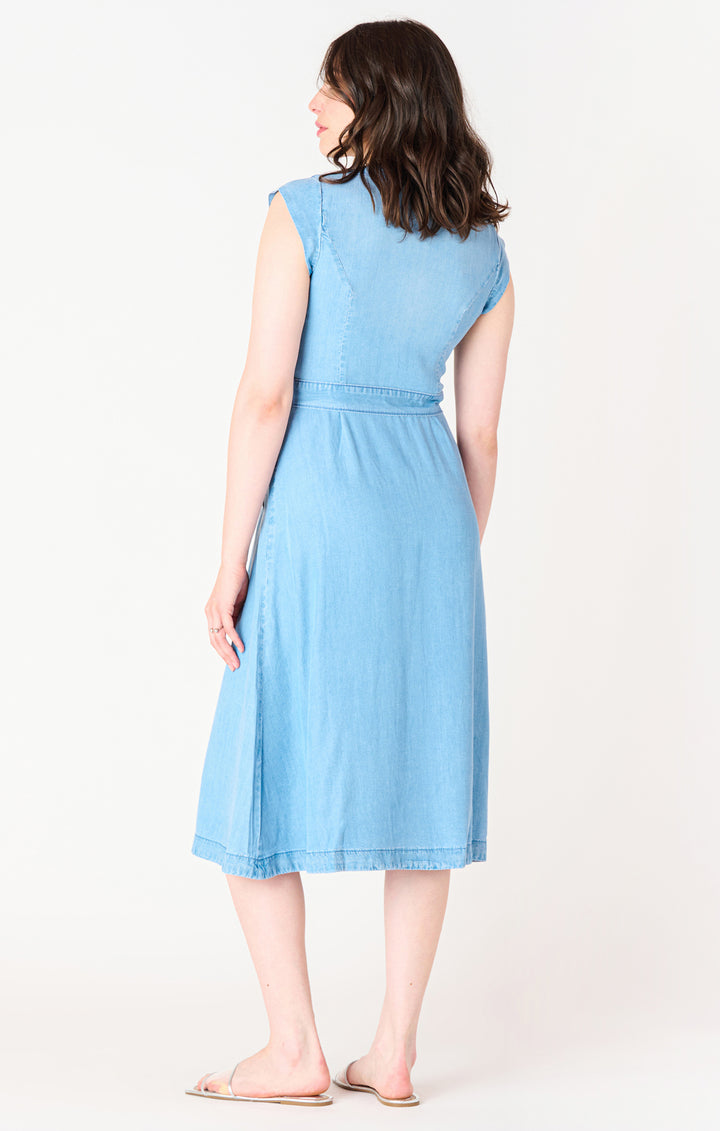 Belted Denim Effect Midi Dress