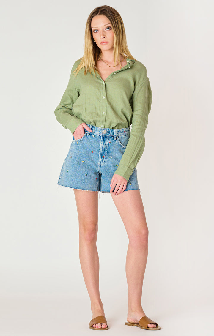 Floral Embroidered Denim Shorts