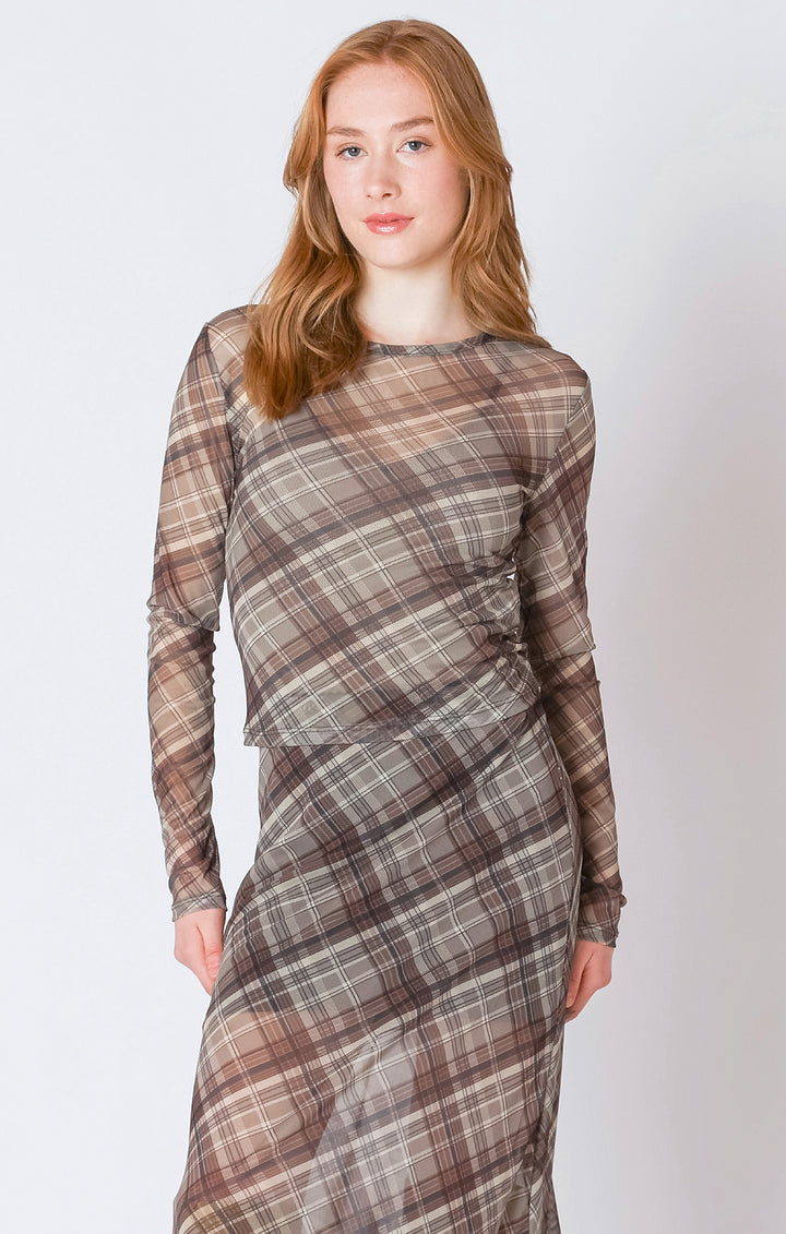 Plaid Mesh LS Top
