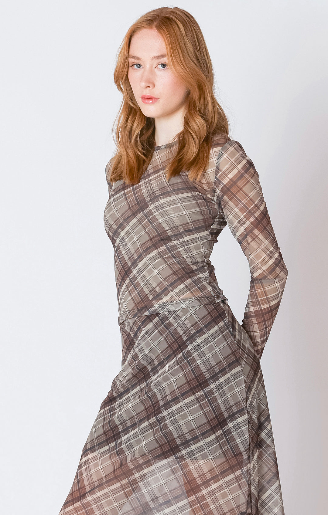 Plaid Mesh LS Top