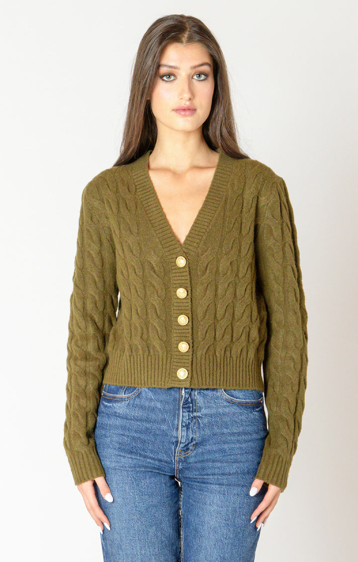 Green Cable Knit Cardigan