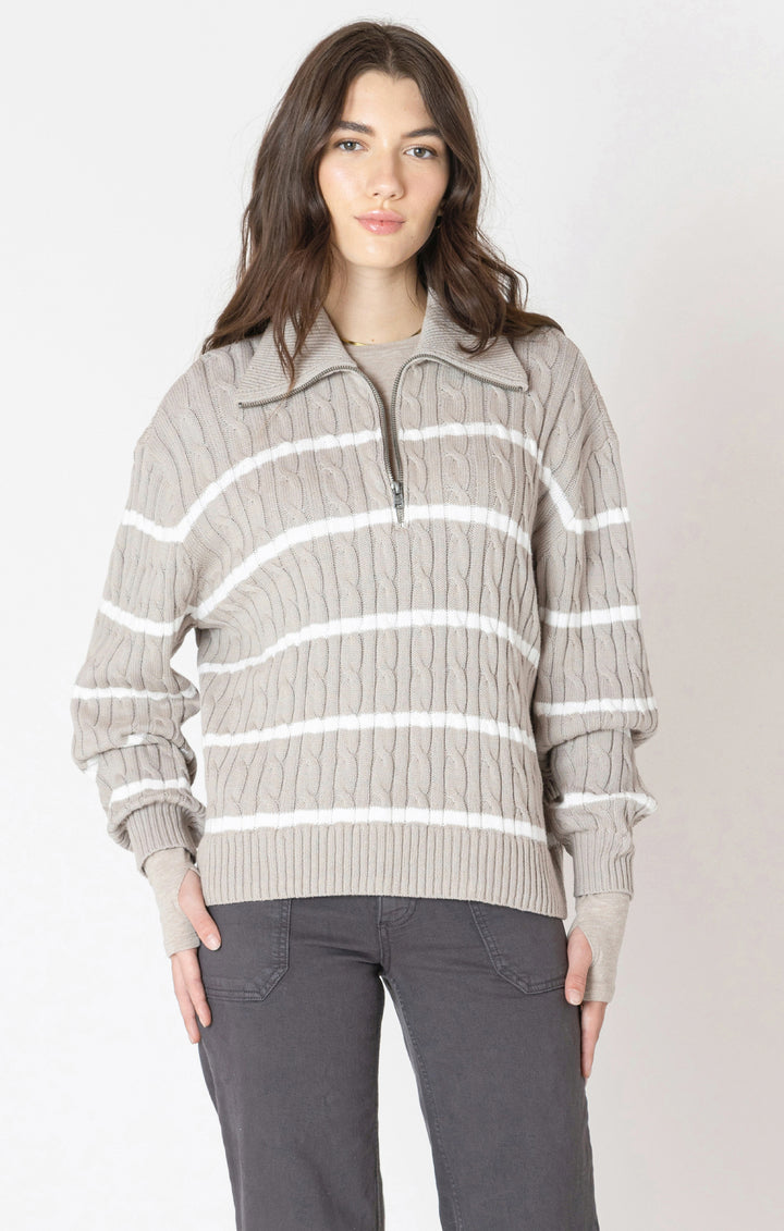 Half Zip Cable Striped Sweater