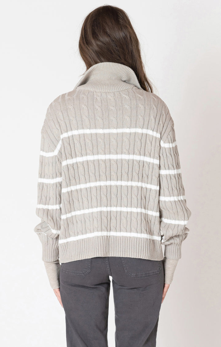 Half Zip Cable Striped Sweater