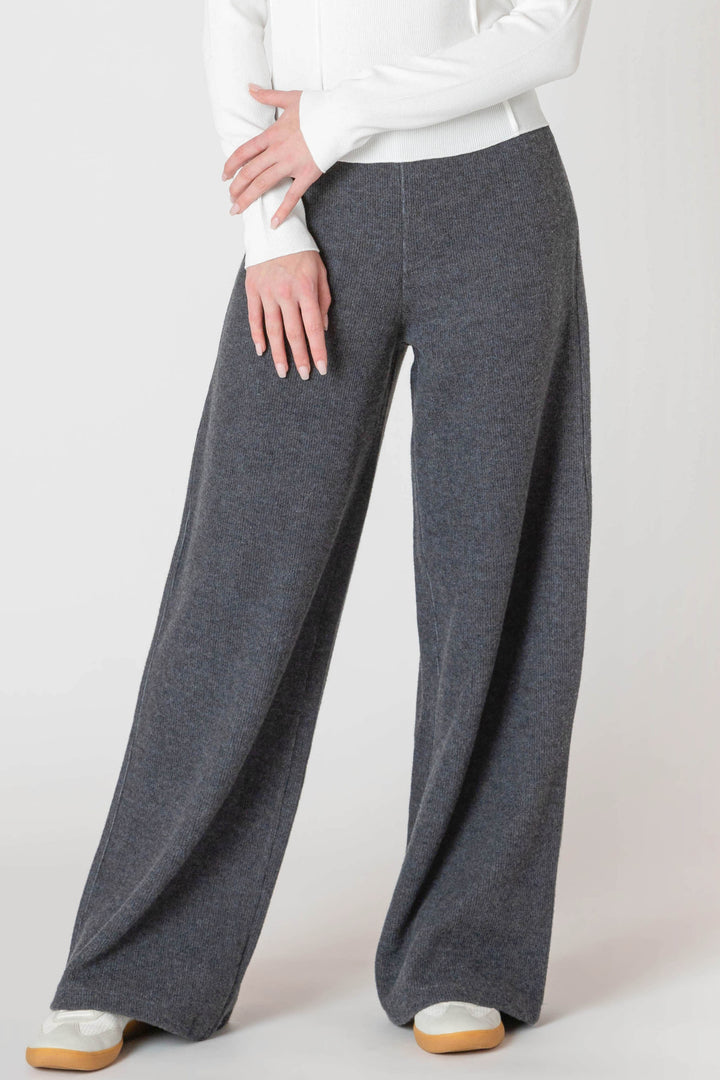 Wide Leg Ribbed Pants - Grey