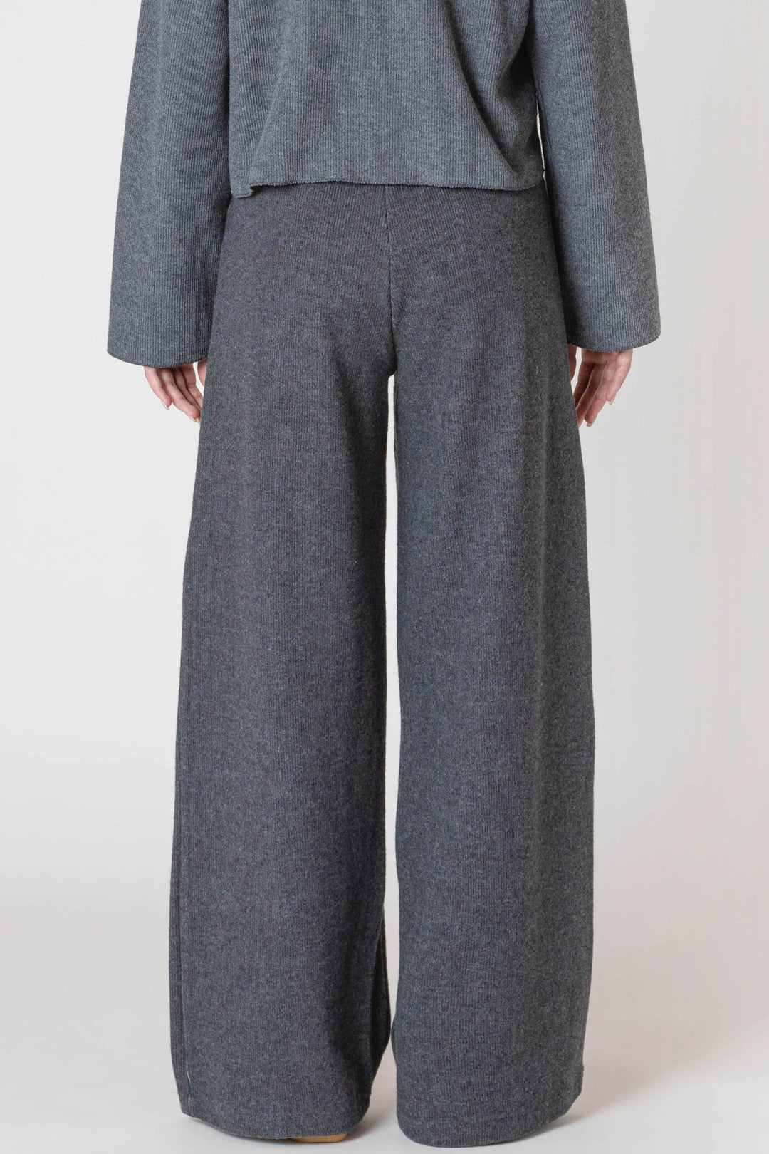 Wide Leg Ribbed Pants - Grey