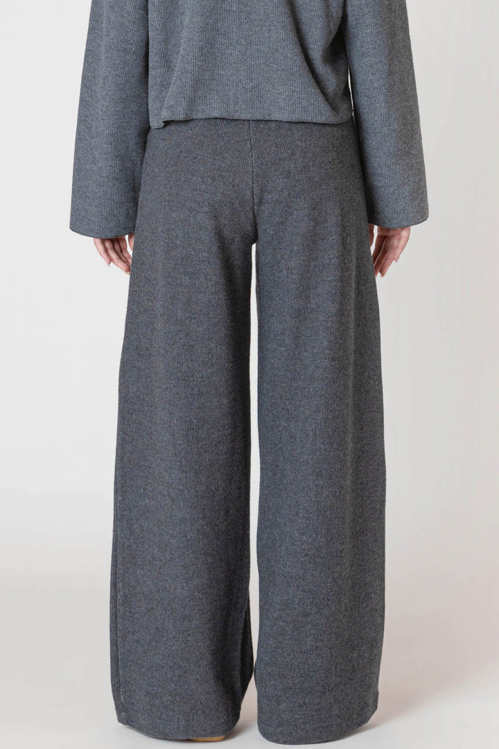 Wide Leg Ribbed Pants - Grey
