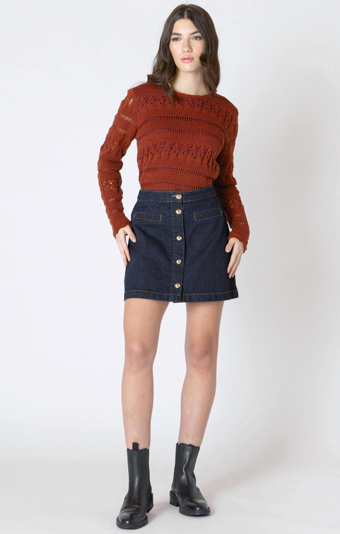 Button Front Denim Mini Skirt