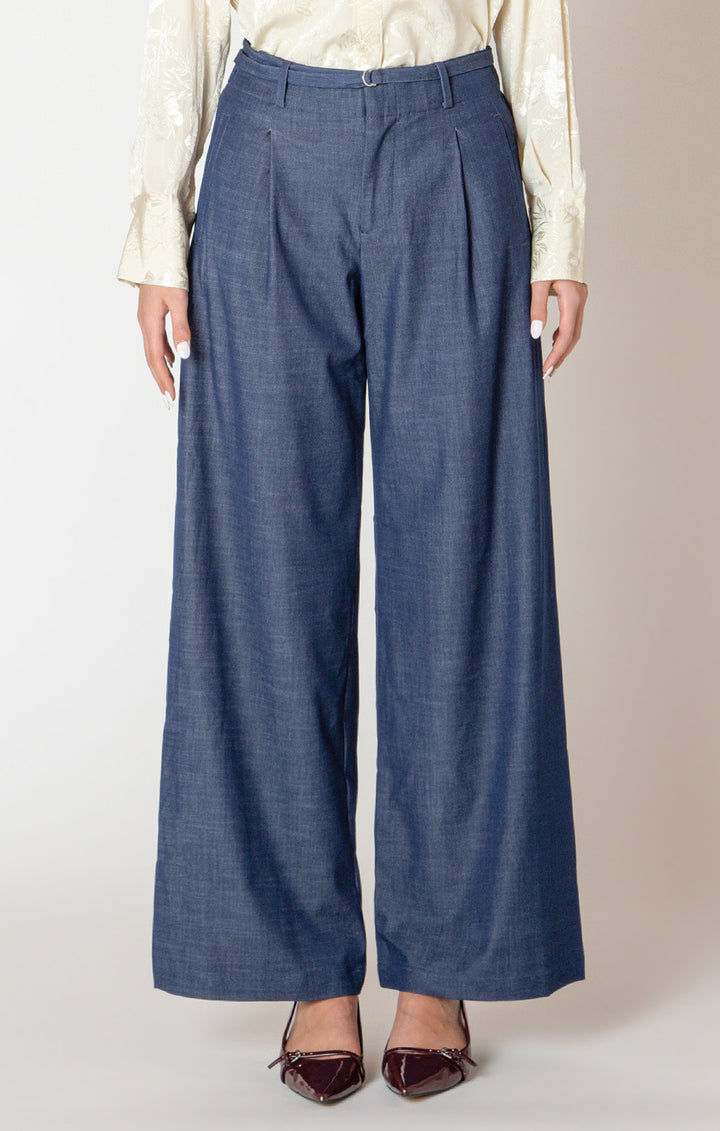 Belted Denim Effect Pant