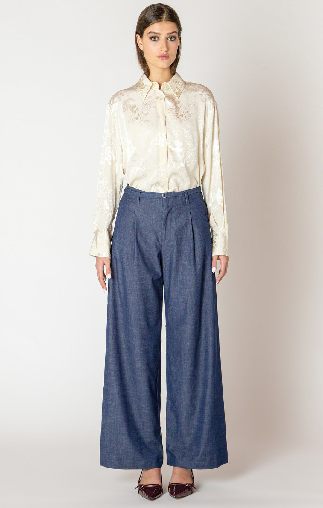 Belted Denim Effect Pant