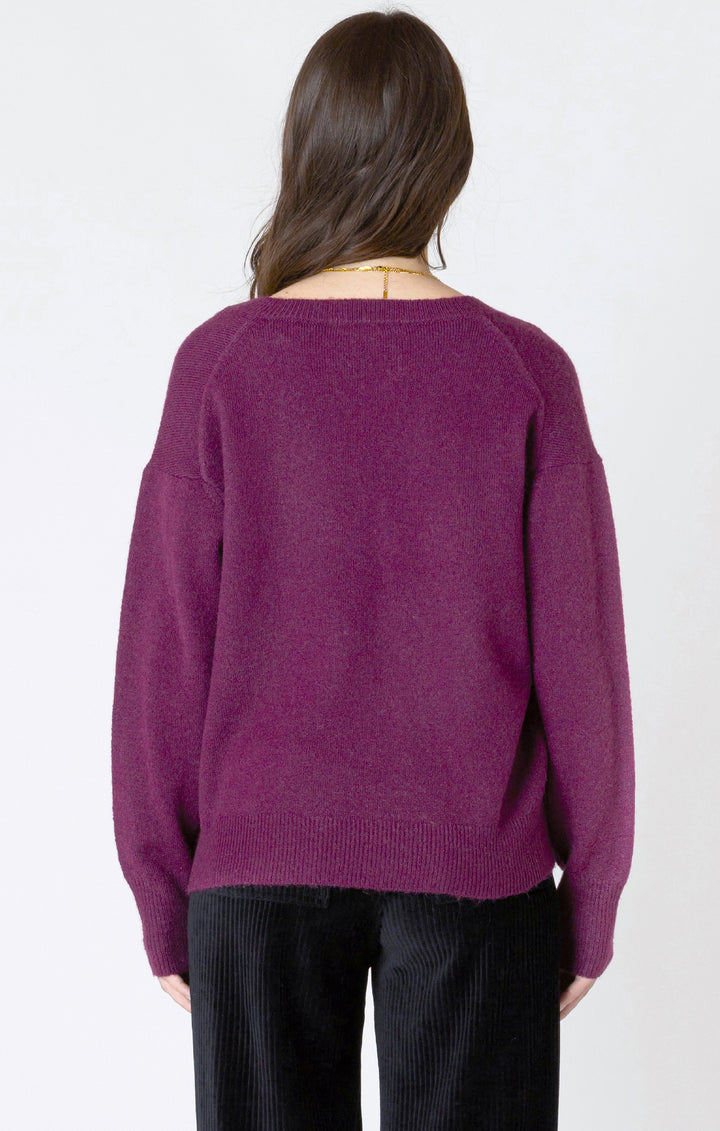 V-Neck Knit Sweater - Plum