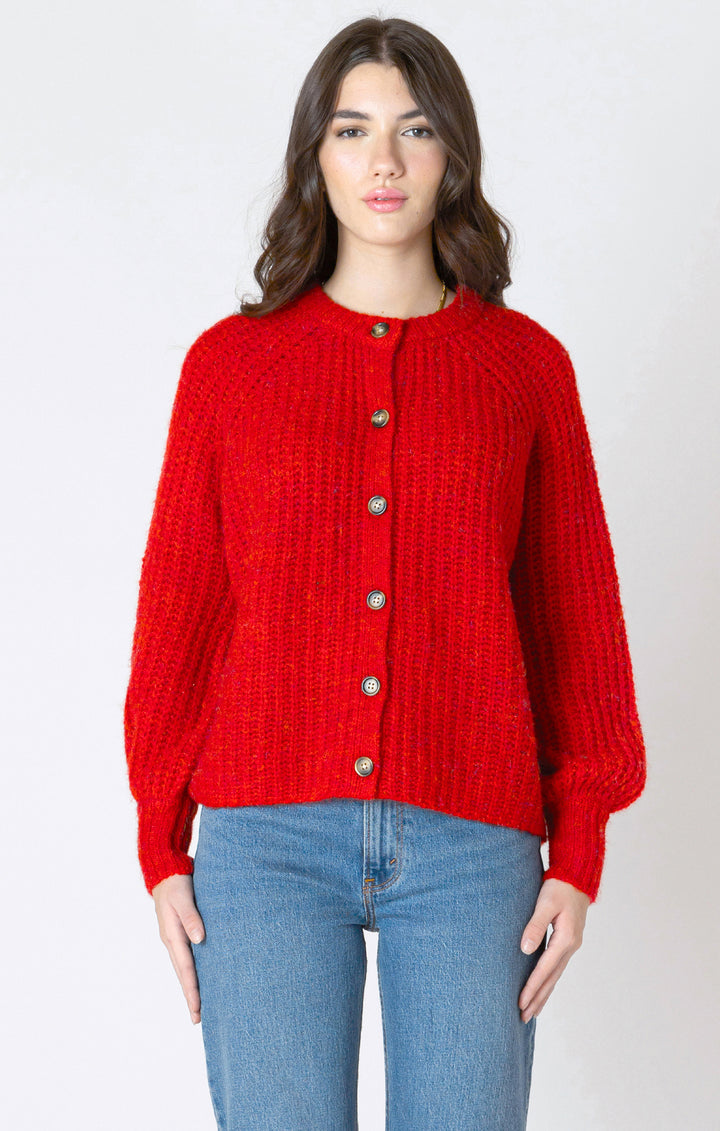 Crewneck Knit Cardigan - Red
