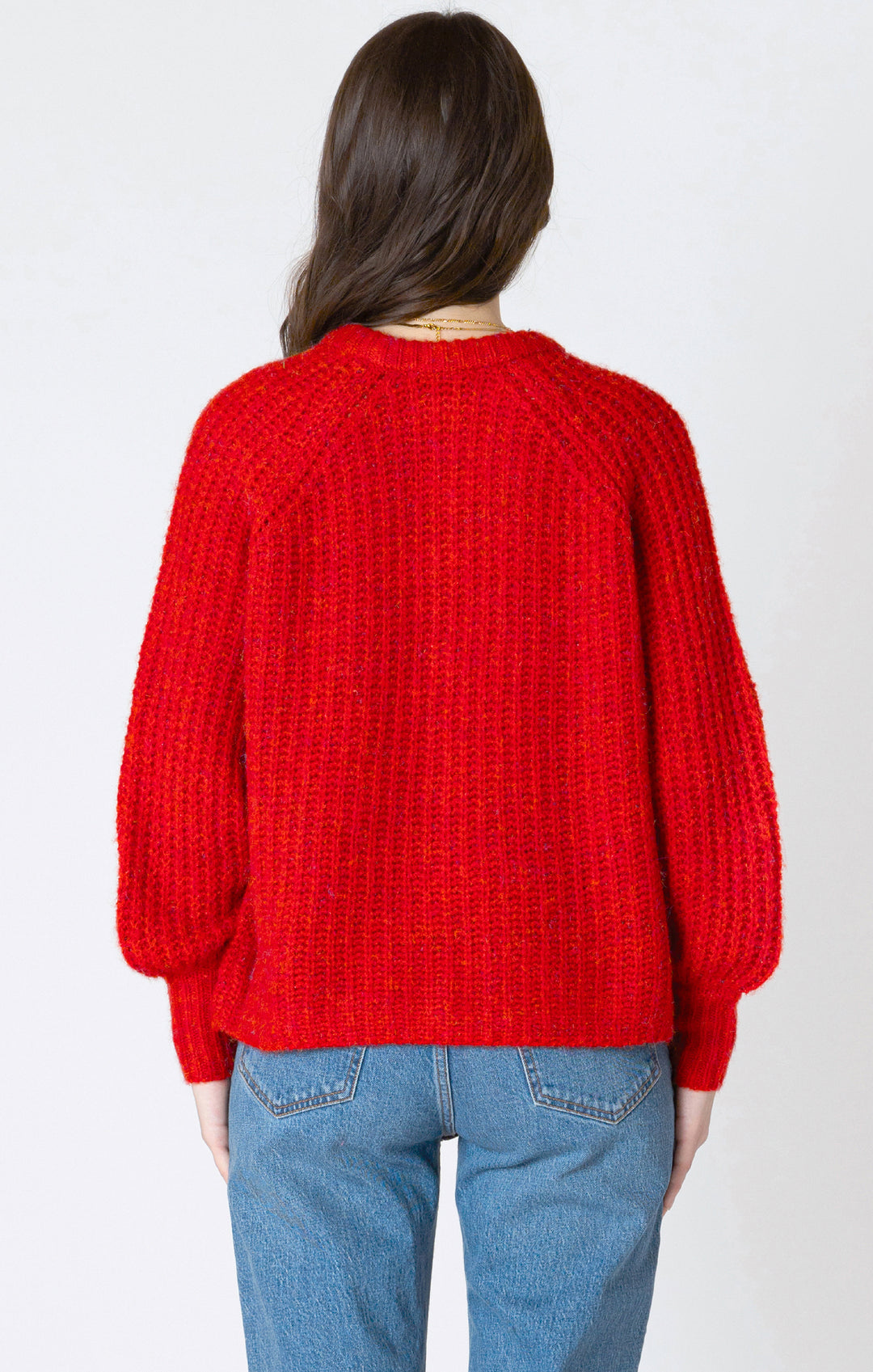 Crewneck Knit Cardigan - Red