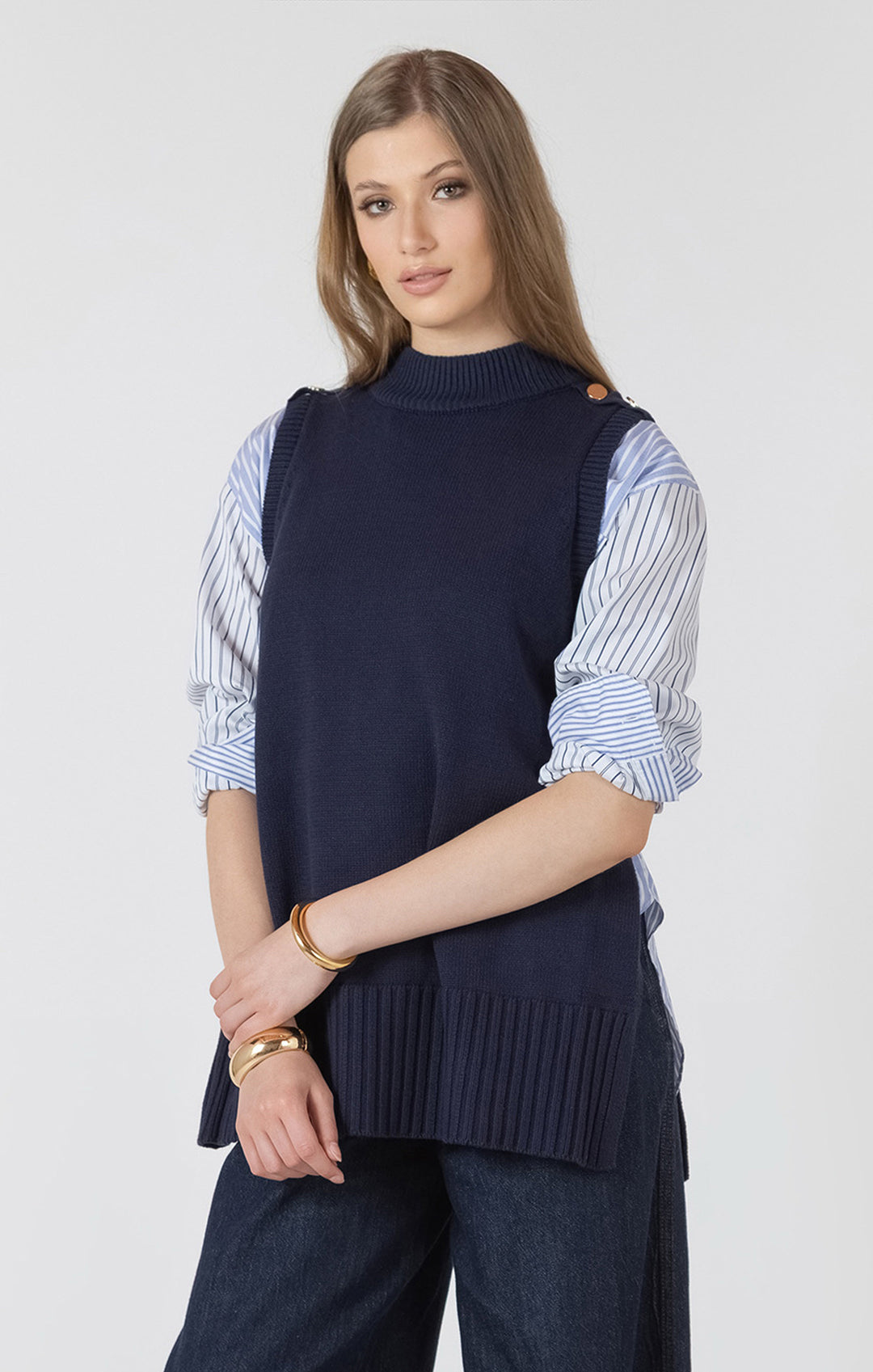 Navy Longline Sweater Vest