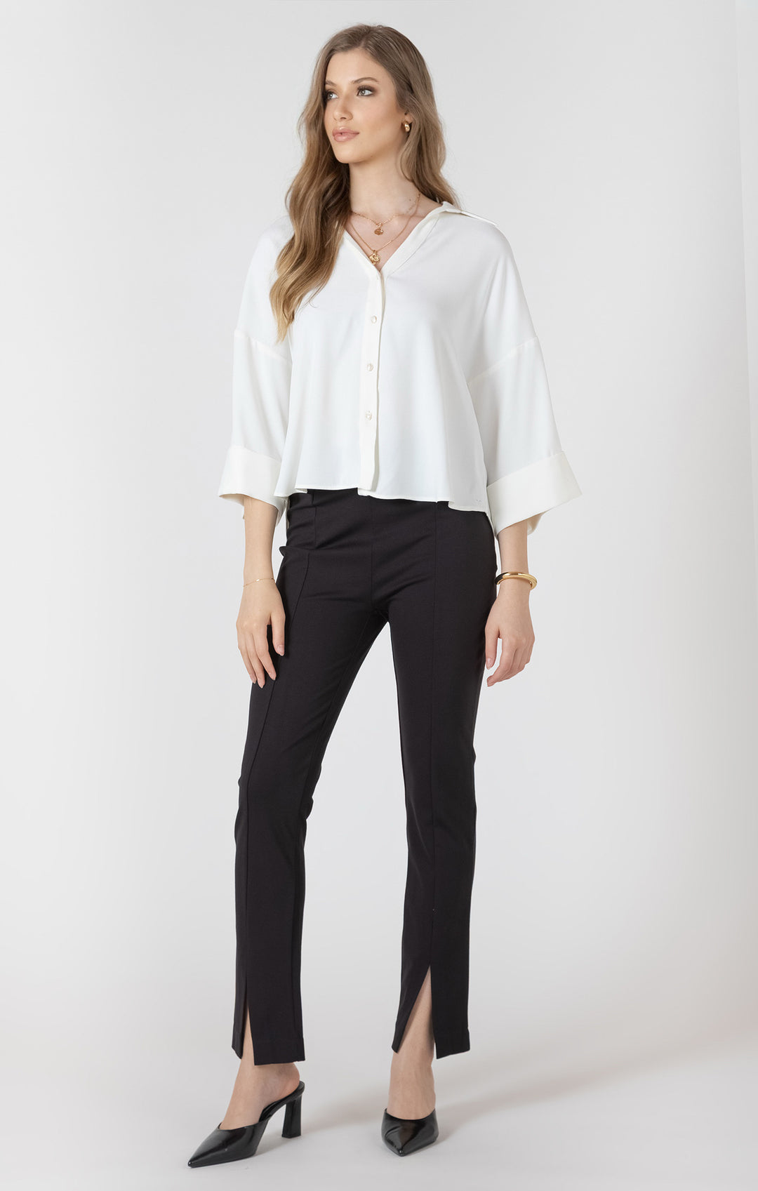 Cuffed Button Front Blouse