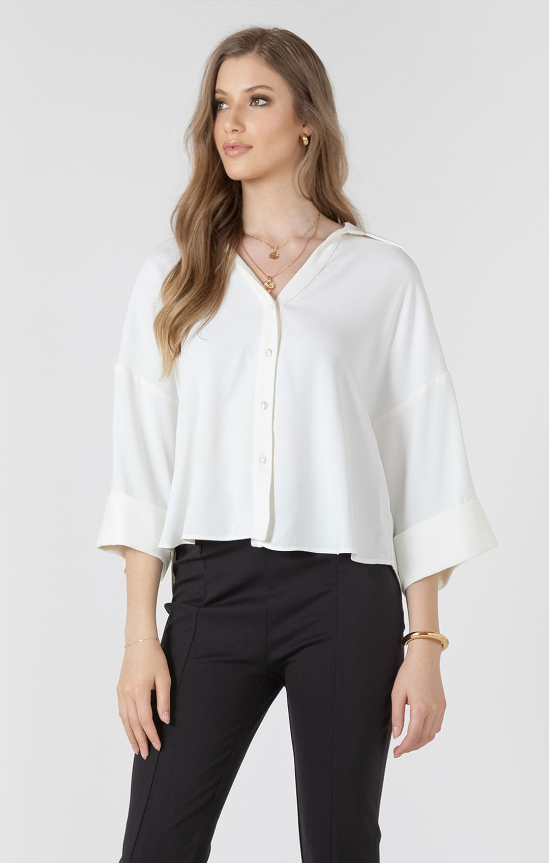 Cuffed Button Front Blouse