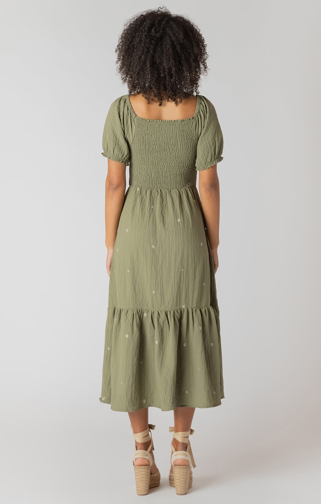 Olive Smocked Tiered Maxi Dress