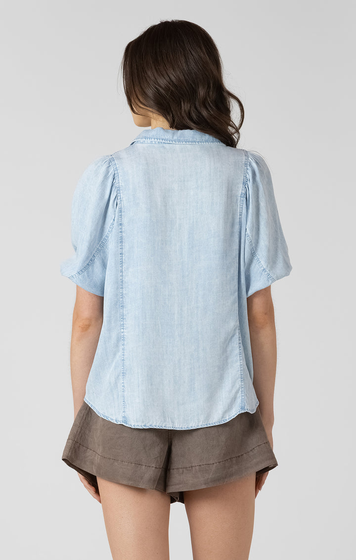 Puff Sleeve Denim Effect Blouse