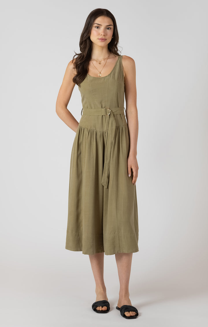 Belted Drop Waist Midi Dress