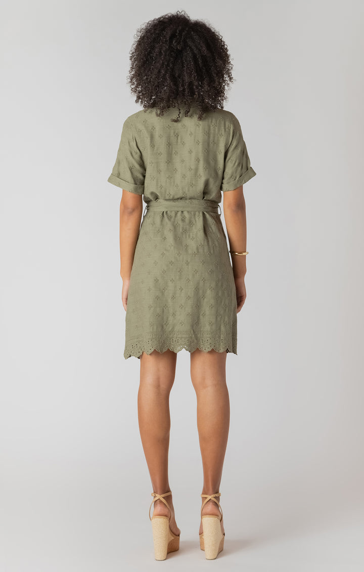 Belted Eyelet Shirt Dress