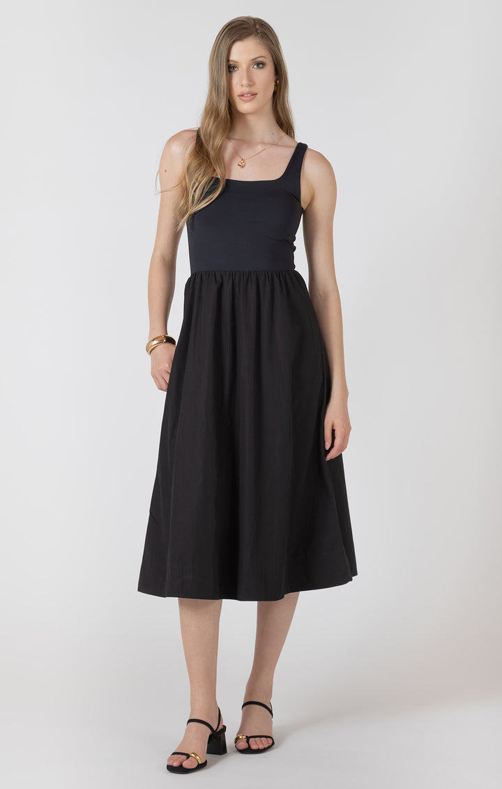 Mixed Fabric Midi Dress