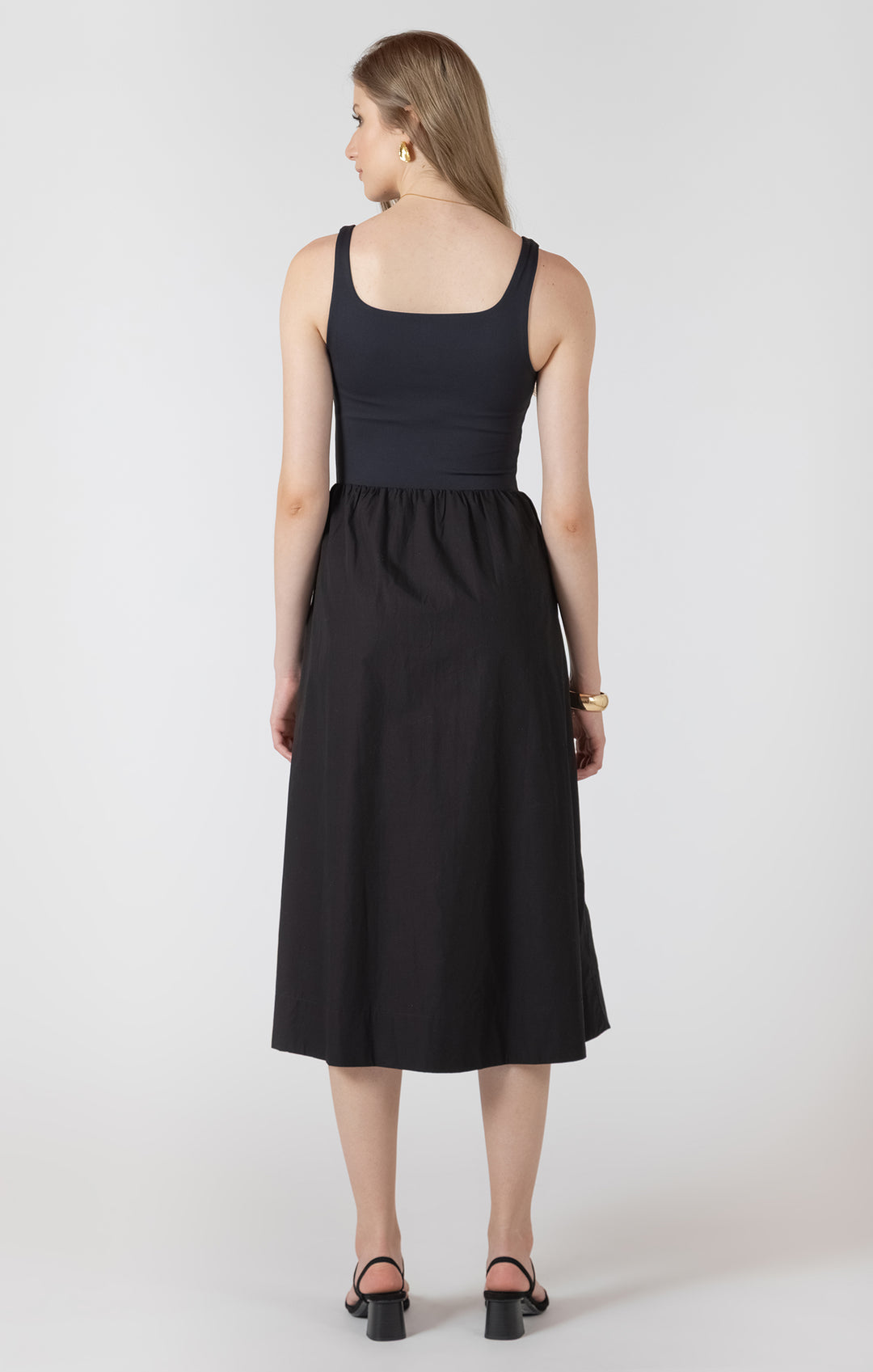 Mixed Fabric Midi Dress