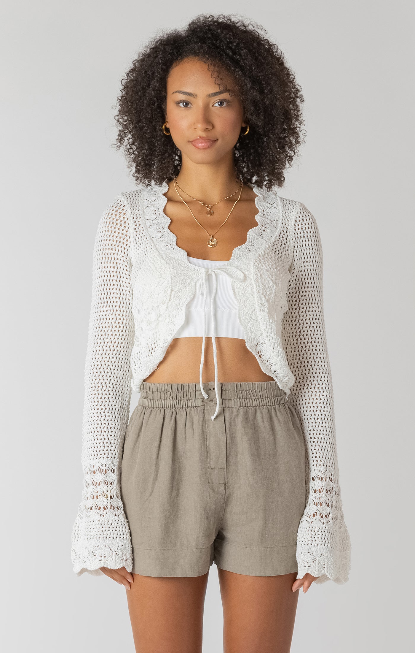 カーディガン Cropped Mellow Hem Cardigan&amp;Camisole Set Ella 3 Pieces Rib Crop Camisole Set with Cardigan | Jane.com