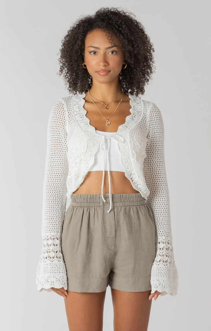 Tie Front Crochet Cardigan - Off-White