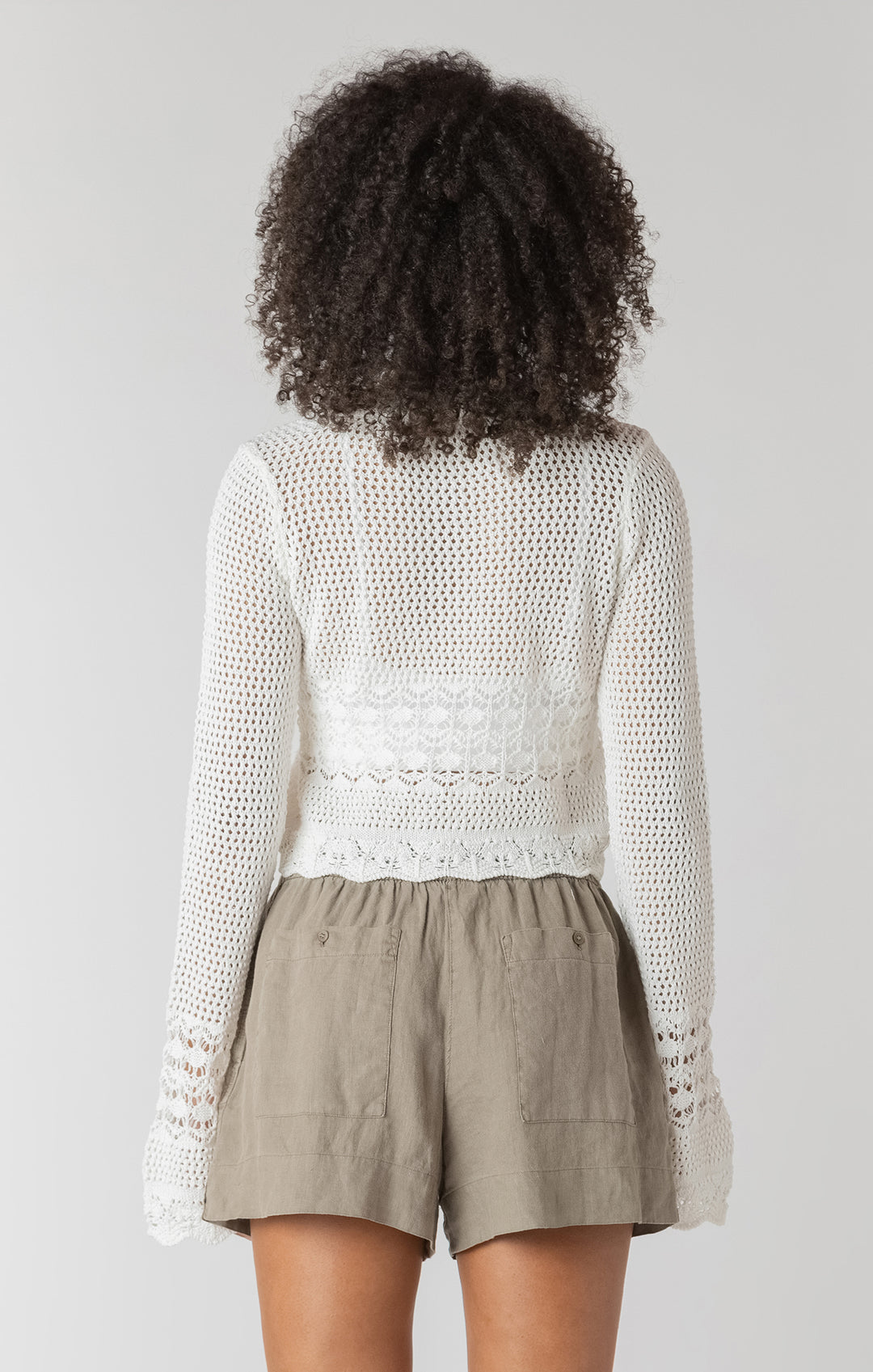 Tie Front Crochet Cardigan - Off-White