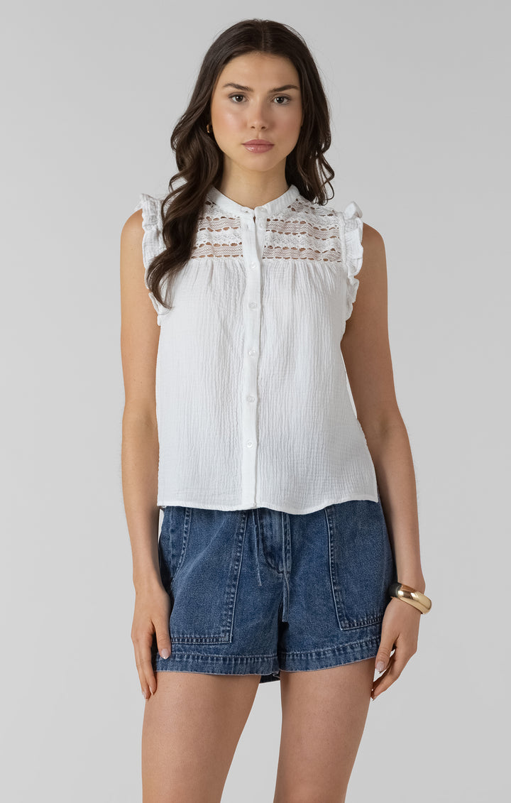 Lace Button Front Blouse - White