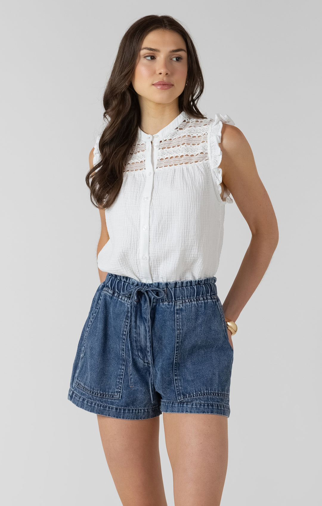 Lace Button Front Blouse - White
