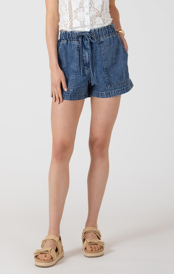 Drawstring Denim Shorts - Medium Wash