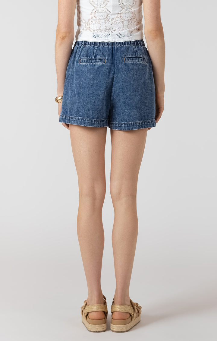 Drawstring Denim Shorts - Medium Wash