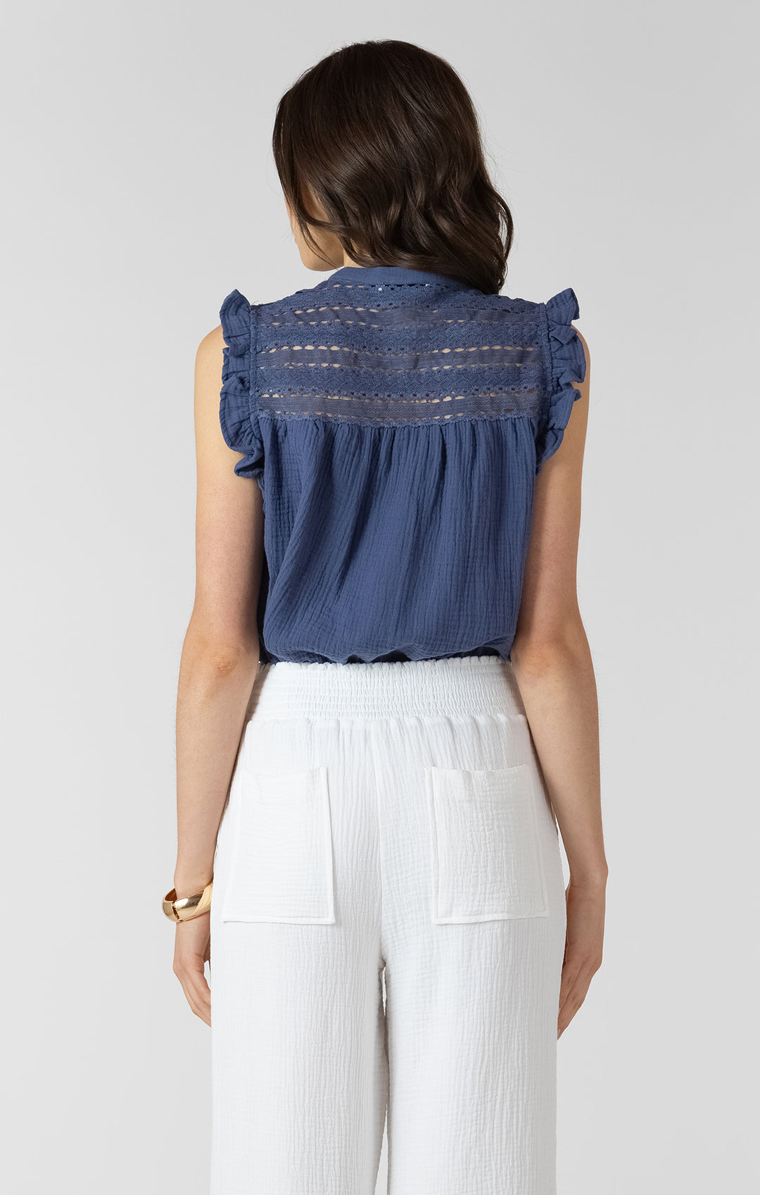 Lace Button Front Blouse - Indigo