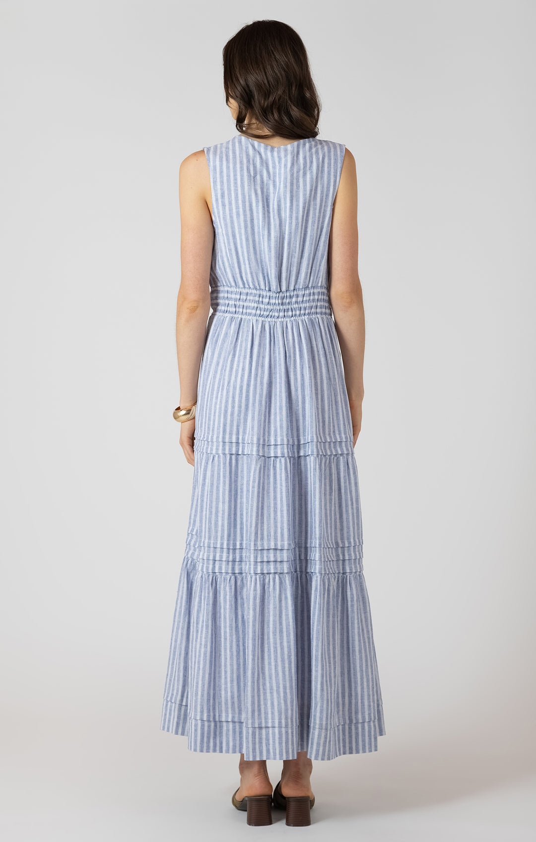 Linen Pleat Detail Smocked Maxi Dress