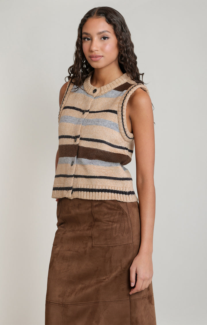 Striped Button Front Sweater Vest