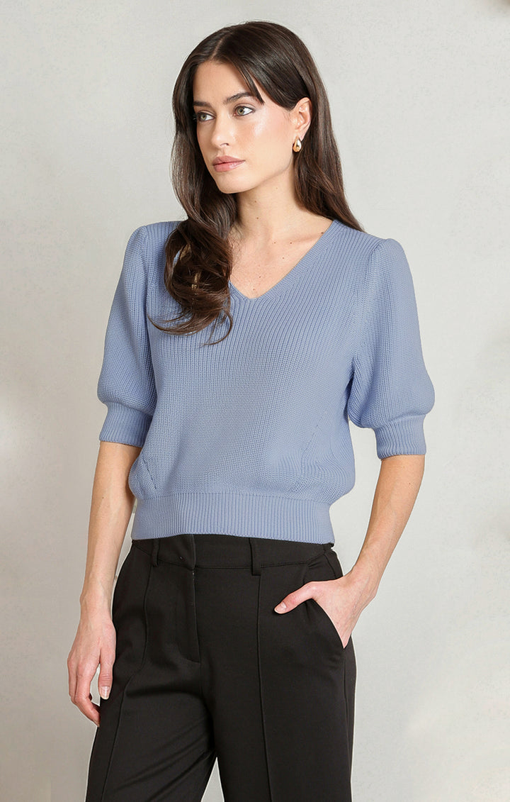 Short Sleeve V-Neck Sweater