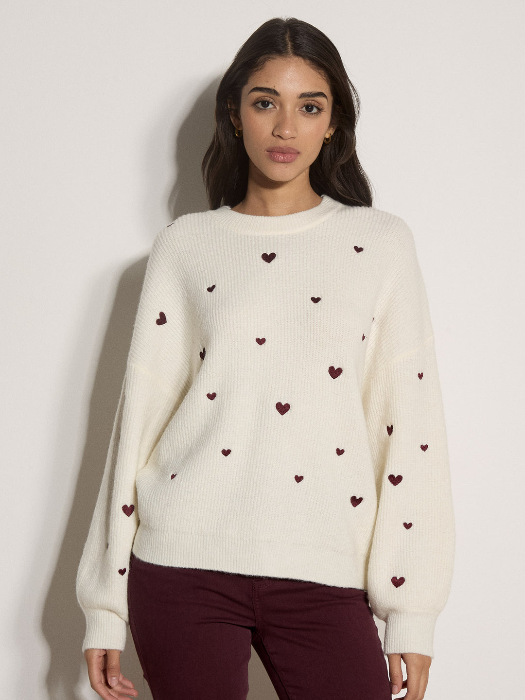 Embroidered Heart Knit Sweater