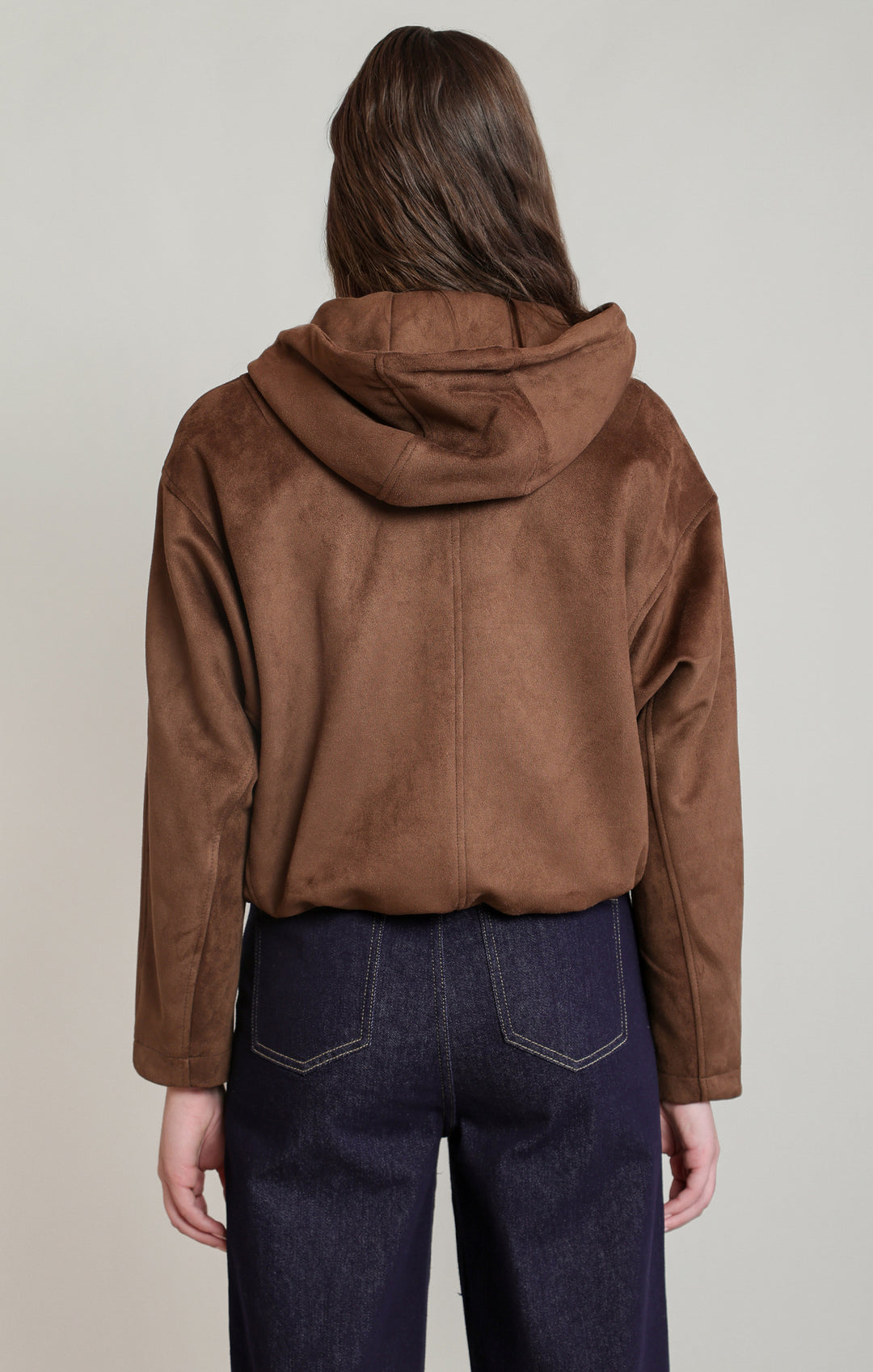 Suede Hooded Bomber Jacket