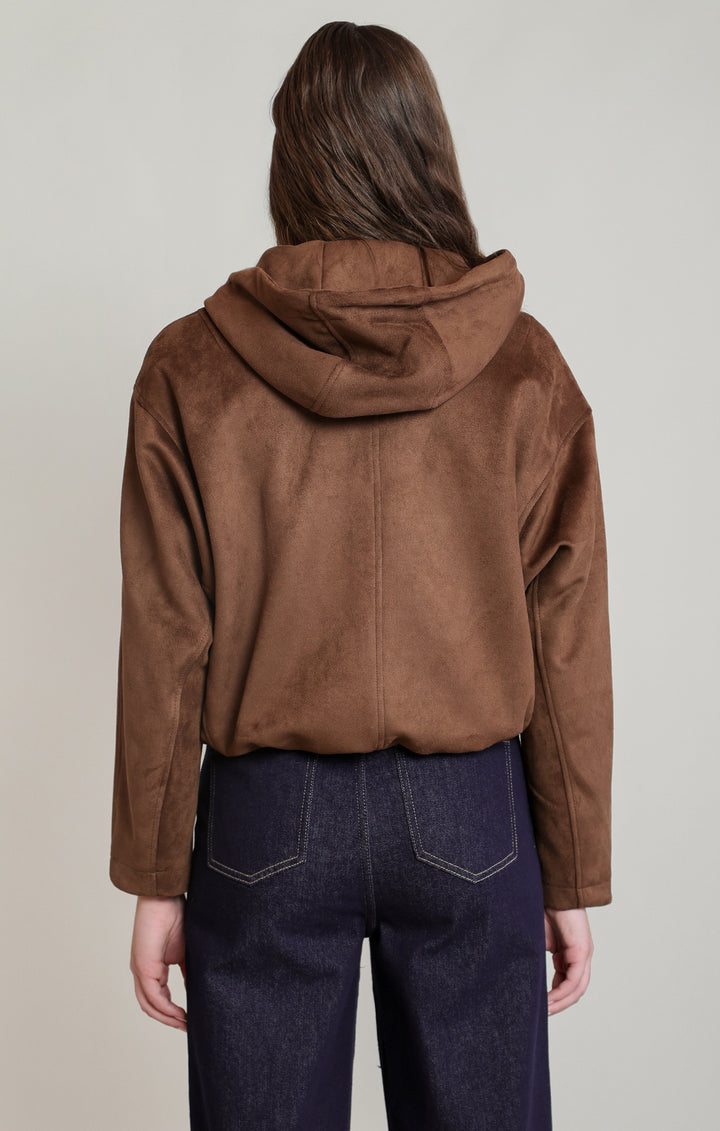 Suede Hooded Bomber Jacket